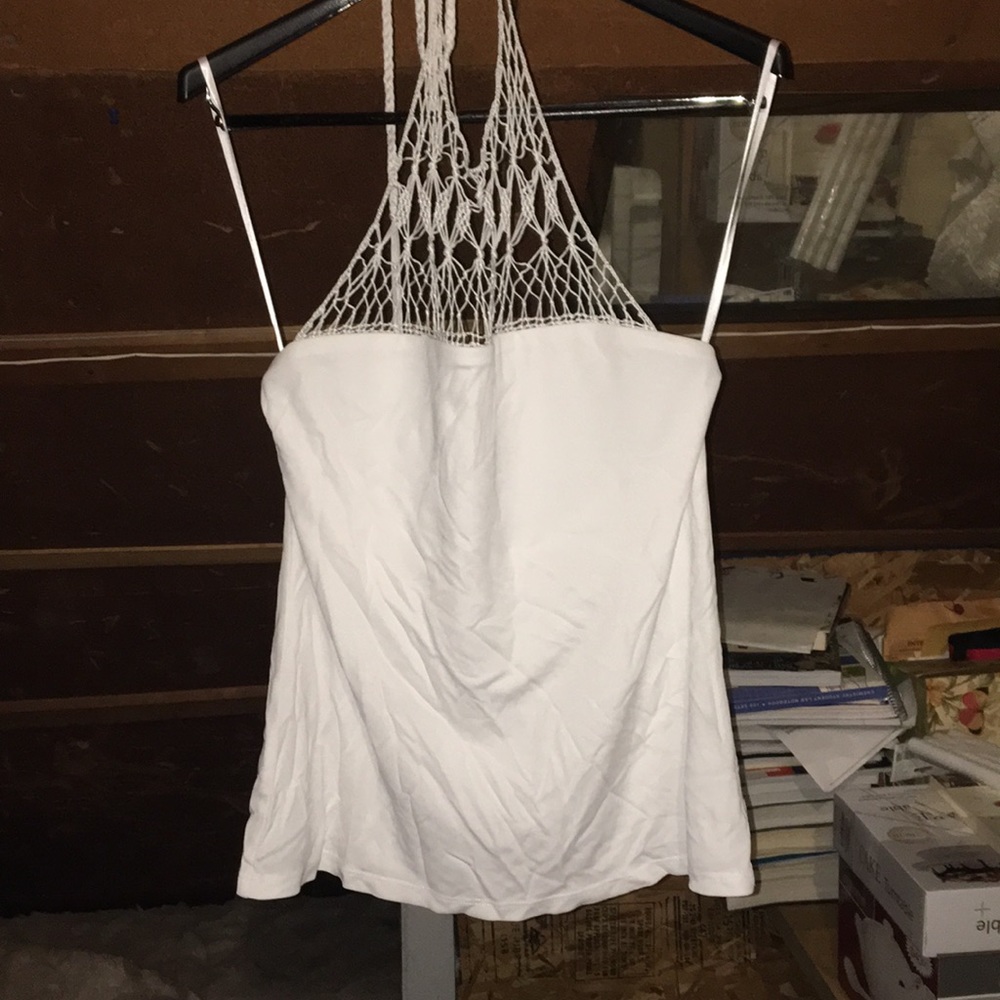 White Halter Top with Crochet upper
